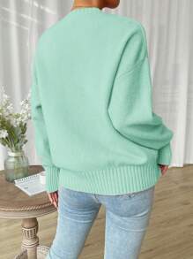 SHEIN Frenchy Chất rắn Thả vai Áo len - Màu xanh nhạt - Xem 2