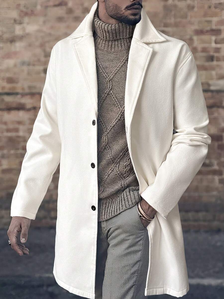 Manfinity Homme Hombres Abrigo con botonadura simple y cuello con solapa - Beis - Ver 1