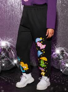 SHEIN X Care Bears Plus Cartoon Graphic Sweatpants - Black - View 6