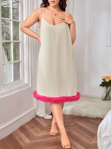 Plus Váy ngủ Cami viền mờ - Màu be - Xem 6