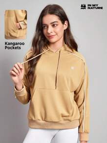 Gameset SHEIN Sport Contrast Piping Drawstring Outdoor Sweatshirt - Khaki - View 1