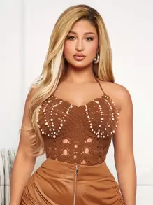 SHEIN SXY Strick Top mit Perle Neckholder,
