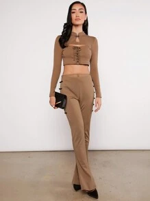 EastFlair 鏤空前繫帶短款T恤