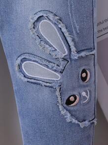 Baby Girl Cartoon Patched Bow Front Paperbag Waist Jeans