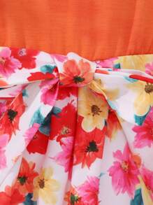 SHEIN 年輕女孩假日對比花卉印花夏季時尚裙 - 彩色 - 查看 6