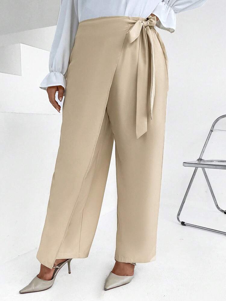 Plus Knot Side Straight Leg Pants Fall Cloth For Women