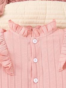 Bebé niña Mono ribete con fruncido con botón delantero con banda cabeza - Rosa vieja - Ver 4