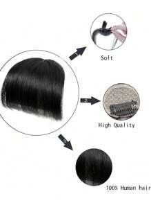 Bigger Size Human Hair Air Bangs Black Color Bangs Clip In Hair Extensions Beginner Friendly - Natural Black - View 6