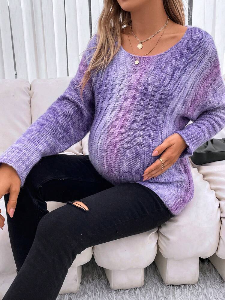 Maternity Tie Dye Batwing Sleeve Sweater, For Winter