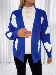 SHEIN Maternity Clouds Pattern Drop Shoulder Duster Cardigan, For Winter - Blue and White - View 5