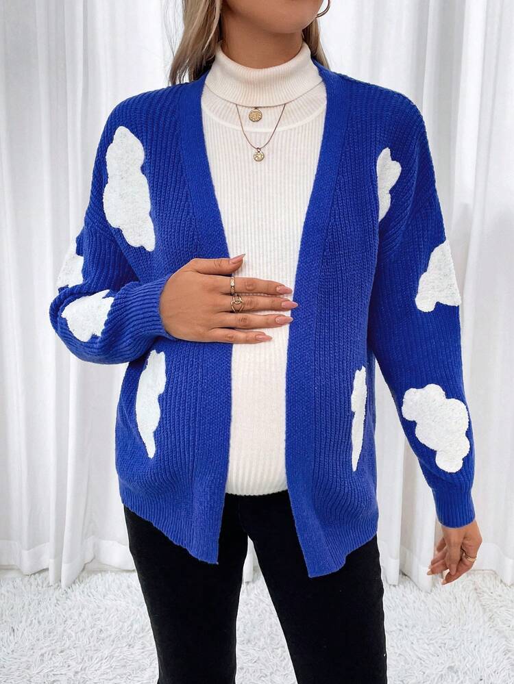 Maternity Clouds Pattern Drop Shoulder Duster Cardigan, For Winter