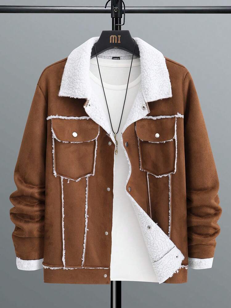 Men Flap Pocket Teddy Lined Jacket Without Tee