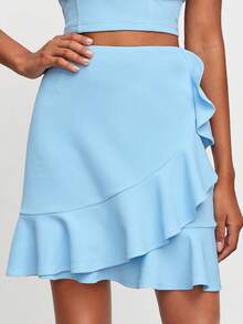 VNCIRCLE Ruffle Trim Wrap Hem Skirt - Baby Blue - View 3