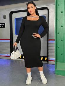 Flirla Plus Cut Out Front Bodycon Dress - Black - View 4