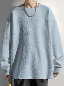 Nam Chất rắn Thả vai Áo nỉ - Màu xanh nhạt - Xem 3