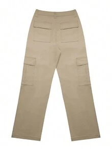 Pantalones unicolor con bolsillo lateral con solapa - Caqui - Ver 2