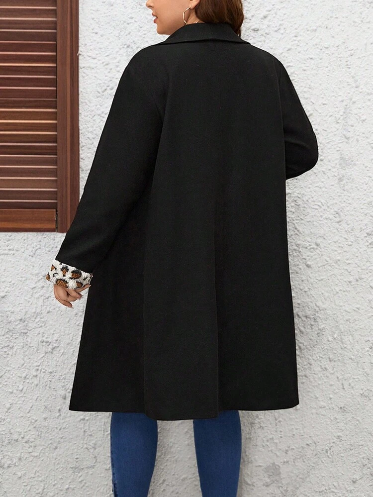 Plus Shawl Collar Leopard Pattern Cuff Overcoat