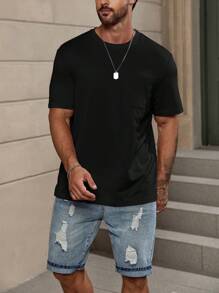 Manfinity Homme Men Solid Round Neck Tee - Black - View 3