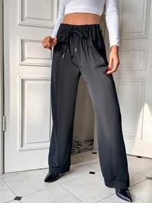 SHEIN Essnce Dây thắt lưng Quần ống rộng - màu đen - Xem 3