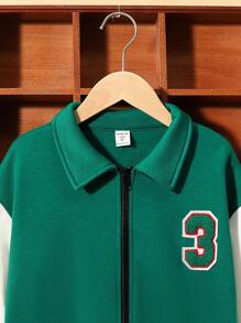 SHEIN Tween Boy Cartoon & Letter Graphic Two Tone Drop Shoulder Varsity Jacket - Multicolor - View 5