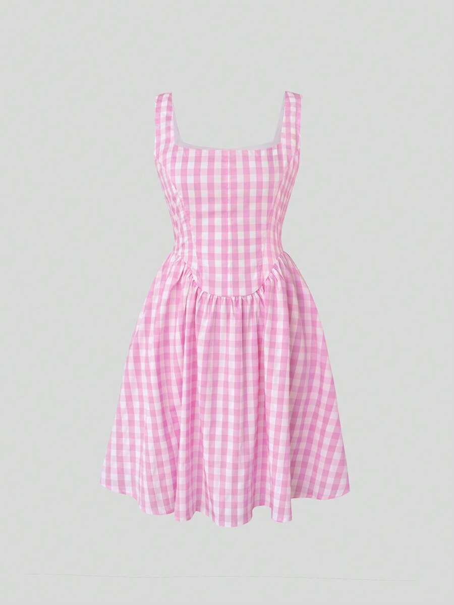 SHEIN Unity 格子圖案A字洋裝 - 彩色 - 查看 1