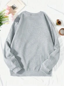 Plus Letter Graphic Thermal Lined Sweatshirt - Grey - View 4