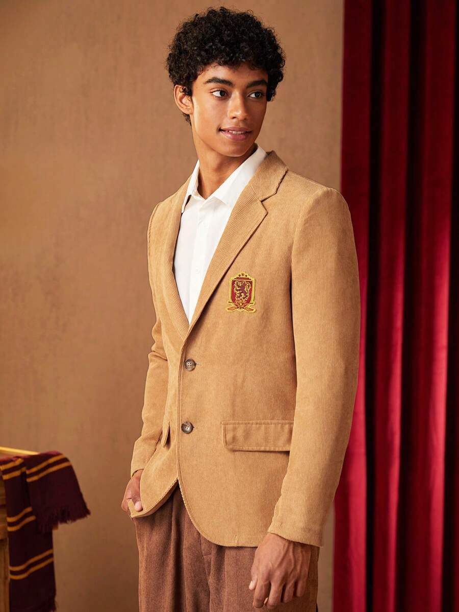 HARRY POTTER X SHEIN Männer Blazer mit Buchstabe Flicken, Klappe Detail, Kord