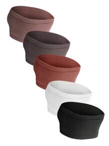 SHEIN Maternity 5pack Solid Ribbed Knit Bandeau Bra For Mother - Multicolor - View 3