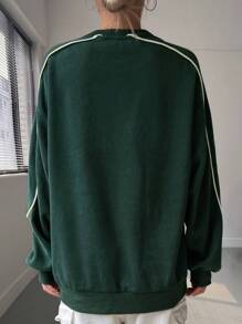 DAZY Áo nỉ trễ vai họa tiết tương phản chữ cái, quần áo mùa thu - Màu xanh lá cây đậm - Xem 2