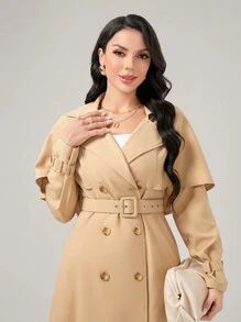 Modelyn Áo khoác dài có thắt lưng đôi ngực - Màu Khaki - Xem 6