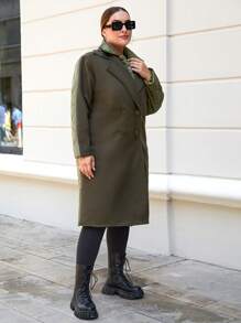 RueChic Plus Double Breasted Quilted Coat - Green - View 5