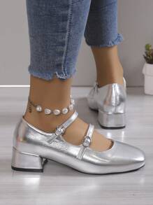 Women's College Style High Heel Pumps - Silver - View 5