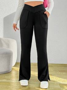 Solflare Plus Slant Pocket Split Hem Flare Leg Leggings