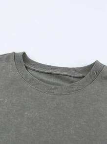 CILKOO Áo sweatshirt nữ dáng rộng thoải mái, cổ tròn, vai rớt, tay dài, xẻ tà bên hông, thích hợp cho mùa xuân. - Màu xám đen - Xem 4