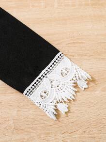 SHEIN 女大童蕾絲拼接彼得潘領洋裝 - 黑色 - 查看 8