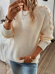 SHEIN LUNE Lace Up Raglan Sleeve Sweater - Apricot - View 6