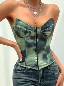 Áo định hình Bandeau in họa tiết Tie-Dye dành cho nữ, Halloween - Màu xanh lá cây đậm - Xem 1