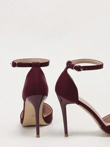 Ladies' European Style Fashionable & Concise Hollow Out High Heels With Thin Heel, Pointed Toe And Ankle Strap, Modern & Simple Red Sandals