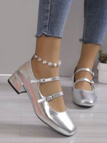 Women's College Style High Heel Pumps - Silver - View 3