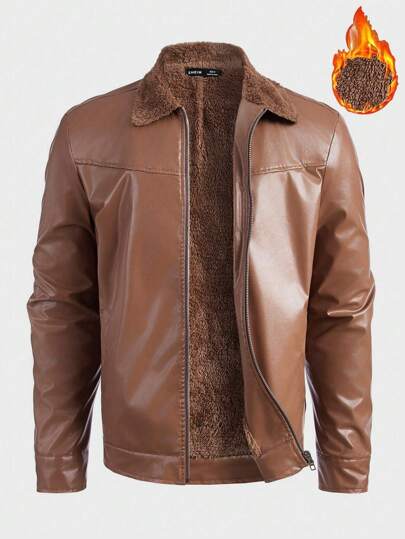 Manfinity VCAY Lässige, locker sitzende Teddy-gefütterte Herren PU-Lederjacke