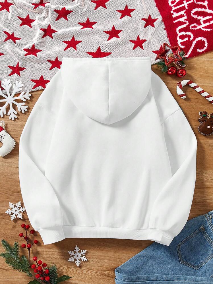 SHEIN LUNE סווטשירט נשים בגודל מזדמן ופשוט עם דפוס מצויר, מתאים לסתיו ולחורף - לבן - ראה 2