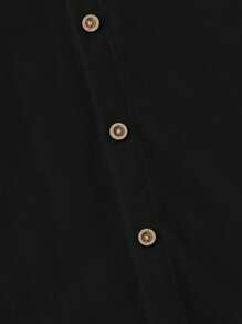 SHEIN Young Boy Black Short Sleeve Woven Mandarin Collar Single-Breasted Casual Shirt - Black - View 3