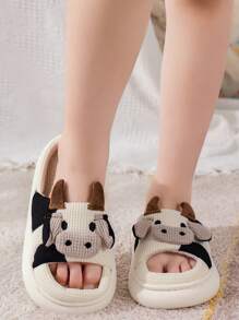 Boy's & Girl's Cute Cow Design Indoor Slippers, Autumn & Winter Cartoon Thick Sole Anti-slip Toddler Bedroom Shoes, Lovely Animal Print Youth Outdoor Sandals