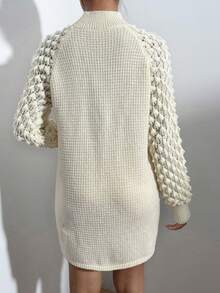 SHEIN Essnce Cổ giả Tay Raglan Đầm Áo len Không có thắt lưng - Màu be - Xem 2