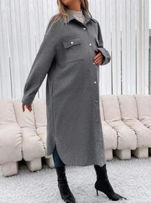 SHEIN Maternity Flap Pocket Drop Shoulder Coat - Light Grey - View 4