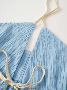 GlowEve Tie Front Ruffle Hem Halter Top - Blue - View 3