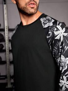 Manfinity Sport Corelite Men Tropical Print Raglan Sleeve Sports Tee Long Sleeve Shirt