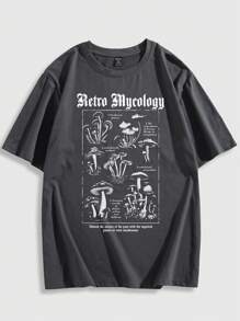 ROMWE MEN Street Life Men Mushroom & Slogan Graphic Tee - Grey - View 1