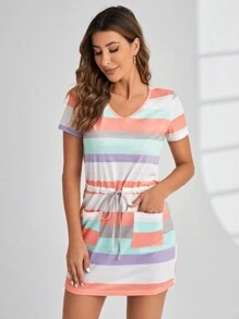 SHEIN LUNE In sọc Eo dây rút Đầm - Nhiều màu - Xem 1