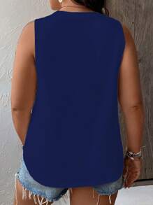 Calvaya Plus Solid V Neck Tank Top - Royal Blue - View 2